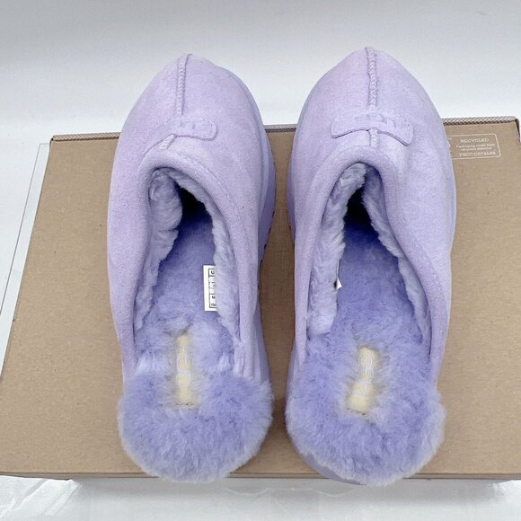 UGG Disquette Genuine Shearling Platform Fur Slide Slipper Sage Blossom Wms US 7 - Picture 9 of 13